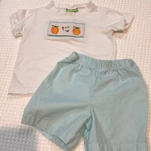 Smocked pumpkin/Fall t-shirt and shorts set.